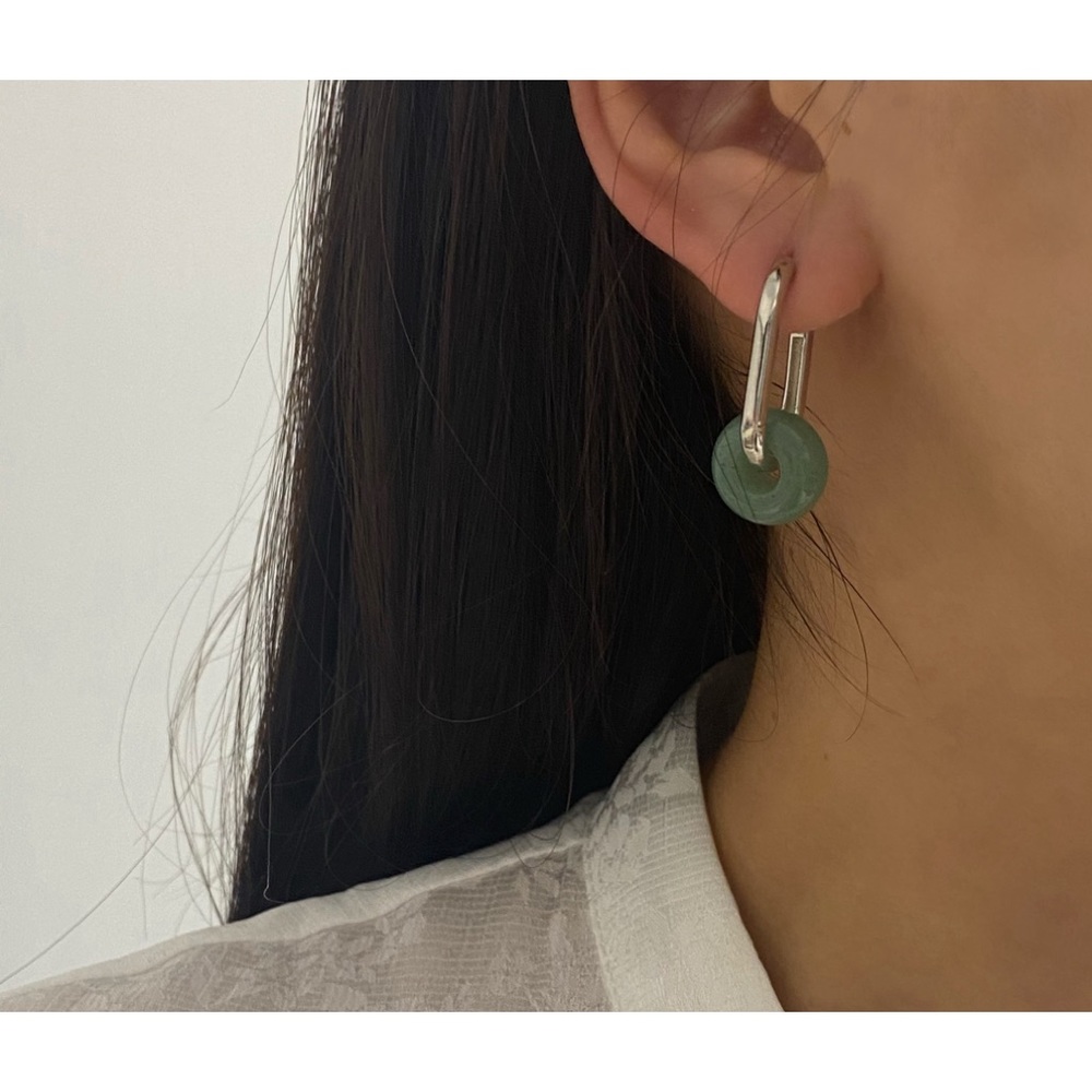 Single sliver earring with true jade pendant
